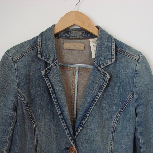Vintage Y2K Levi's Denim Jean Blazer Jacket Distressed Grunge Size Large 12 / 14 - Picture 2 of 14